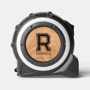 Minimalistic Monogram and Name Wood Texture Tape Measure