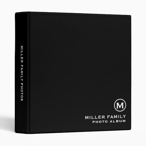 Minimalistic Monogram Black Family Photo Album 3 Ring Binder