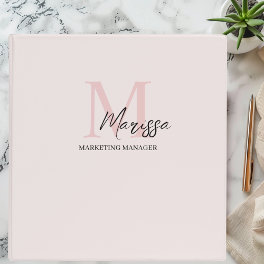 Minimalistic Monogram Initial & Name Pastel Pink 3 Ring Binder