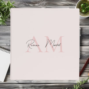 Minimalistic Monogram Initial & Name Pastel Pink 3 Ring Binder