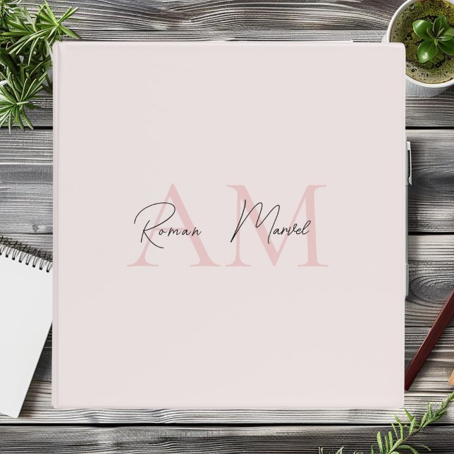 Minimalistic Monogram Initial & Name Pastel Pink  3 Ring Binder (Creator Uploaded)