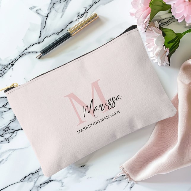 Minimalistic Monogram Initial & Name Pastel Pink Accessory Pouch (Creator Uploaded)