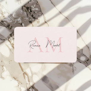 Minimalistic Monogram Initial & Name Pastel Pink  Business Card