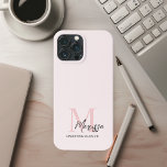 Minimalistic Monogram Initial & Name Pastel Pink iPhone 13 Pro Max Case<br><div class="desc">Protect your phone in style with our Minimalistic Monogram Initial & Name Pastel Pink iPhone Case. This elegant case features a sleek design personalized with your initial and name, set against a soft pastel pink background. Made from high-quality, durable materials, it provides excellent protection against scratches, drops, and everyday wear...</div>