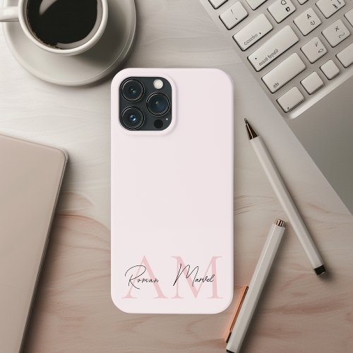 Minimalistic Monogram Initial  Name Pastel Pink iPhone 13 Pro Max Case