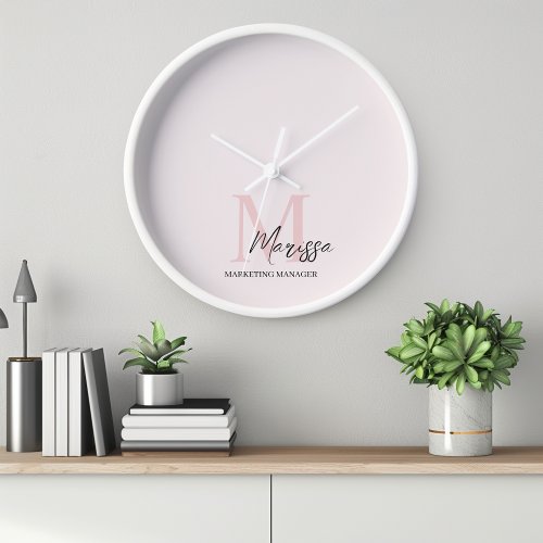 Minimalistic Monogram Initial  Name Pastel Pink  Clock