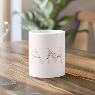 Minimalistic Monogram Initial & Name Pastel Pink Coffee Mug