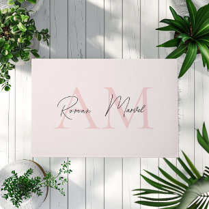 Minimalistic Monogram Initial & Name Pastel Pink Doormat