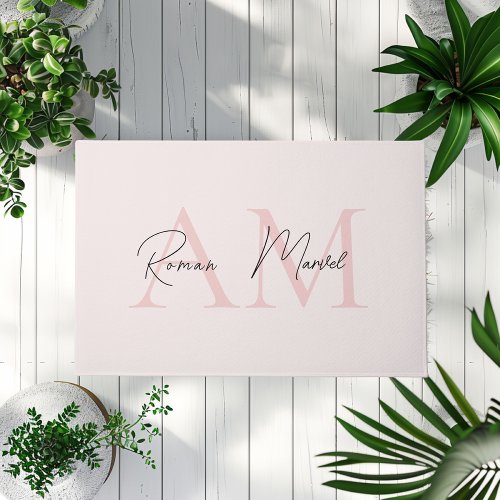 Minimalistic Monogram Initial  Name Pastel Pink Doormat