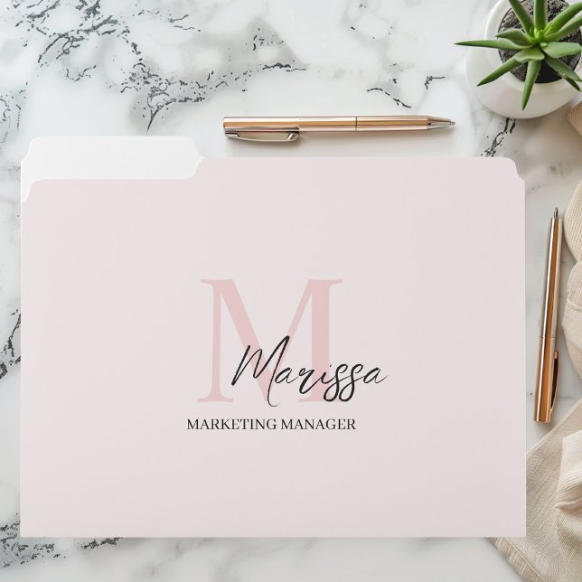 Minimalistic Monogram Initial & Name Pastel Pink  File Folder (Creator Uploaded)