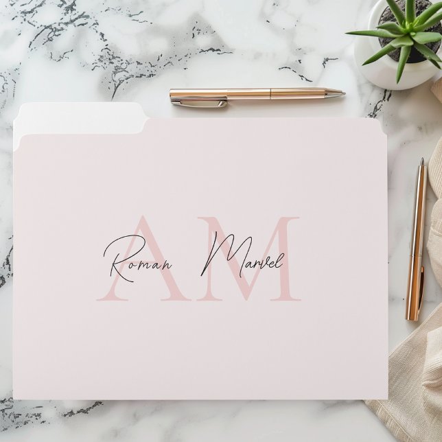 Minimalistic Monogram Initial & Name Pastel Pink  File Folder (Creator Uploaded)
