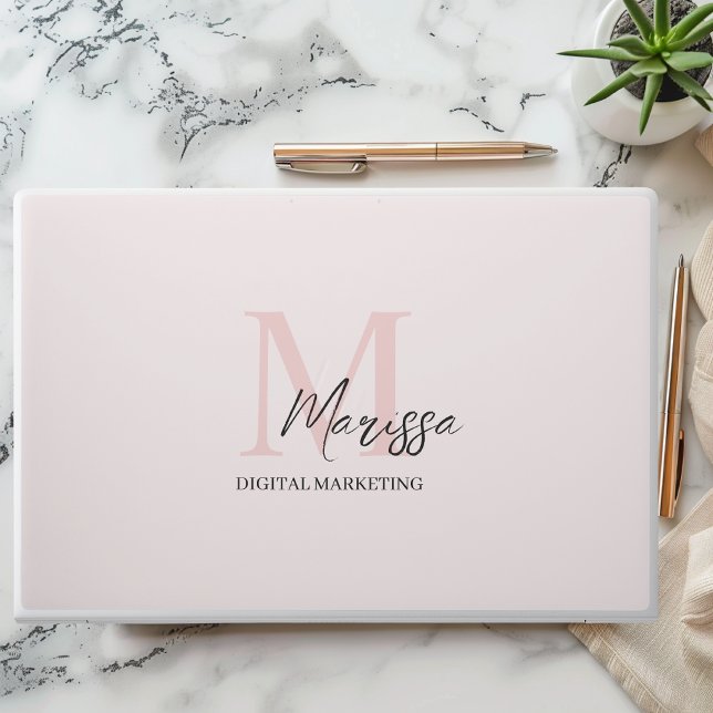 Minimalistic Monogram Initial & Name Pastel Pink HP Laptop Skin (Creator Uploaded)