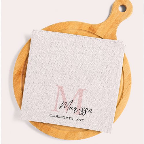 Minimalistic Monogram Initial  Name Pastel Pink Kitchen Towel