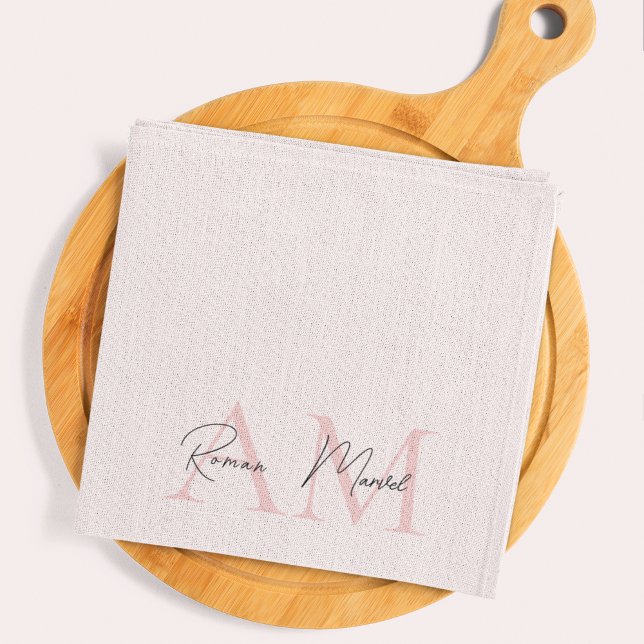Minimalistic Monogram Initial & Name Pastel Pink Kitchen Towel (Creator Uploaded)
