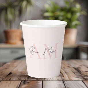 Minimalistic Monogram Initial & Name Pastel Pink Paper Cups