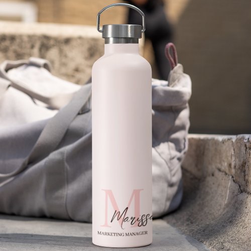 Minimalistic Monogram Initial  Name Pastel Pink  Water Bottle