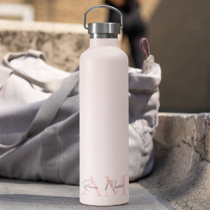 Minimalistic Monogram Initial & Name Pastel Pink Water Bottle