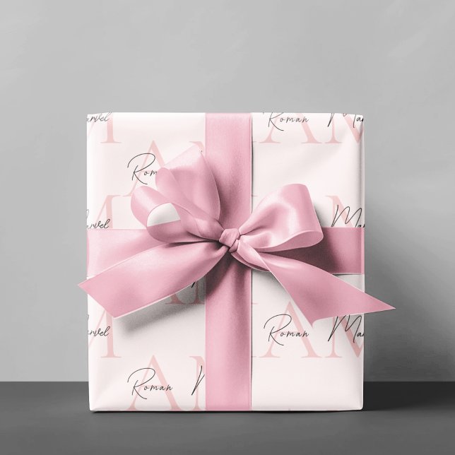 Minimalistic Monogram Initial & Name Pastel Pink  Wrapping Paper (Creator Uploaded)