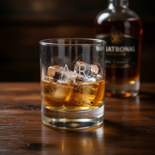 Minimalistic Monogram Initial & Name Personalized Rocks Glass (Creator Uploaded)