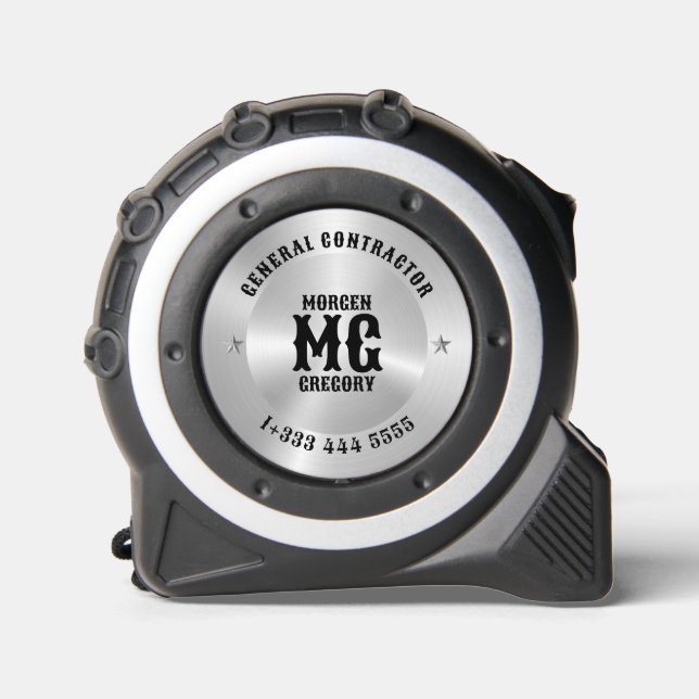 Minimalistic Monogram Metallic Silver Background Tape Measure (Front)
