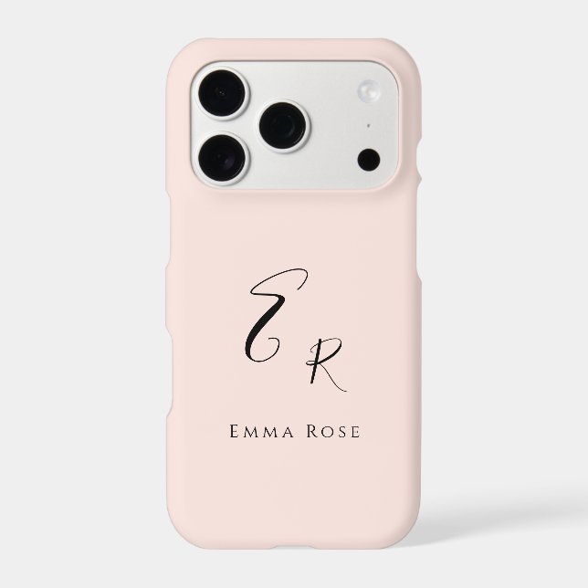 Minimalistic Monogram Name Elegant Blush Pink iPhone Case (Back)