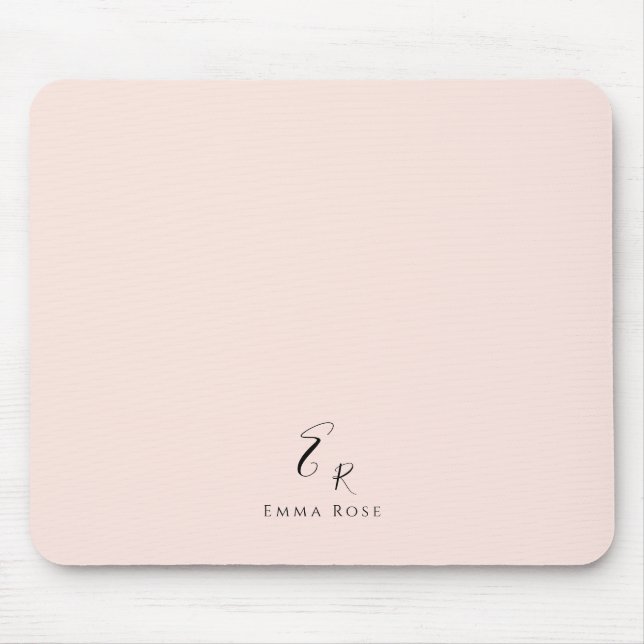 Minimalistic Monogram Name Elegant Blush Pink Mouse Pad (Front)