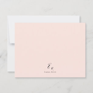 Minimalistic Monogram Name Elegant Blush Pink Note Card