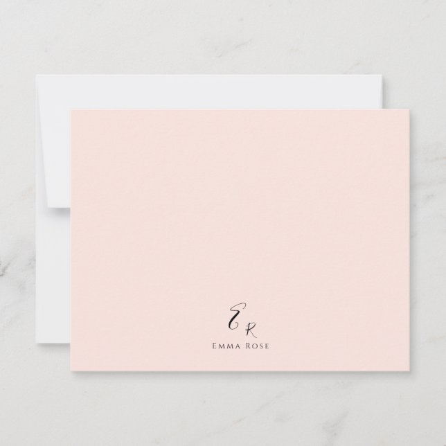 Minimalistic Monogram Name Elegant Blush Pink Note Card (Front)