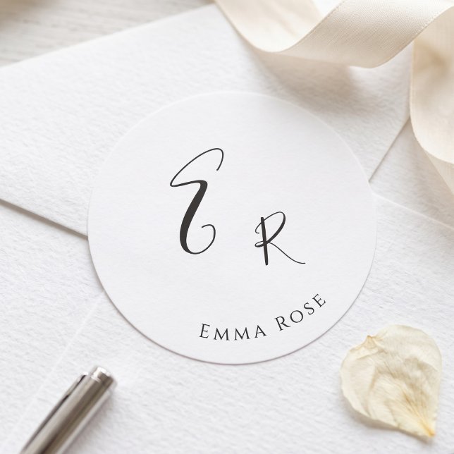 Minimalistic Monogram Name Elegant Script Font Big Classic Round Sticker (Creator Uploaded)