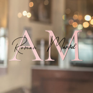 Minimalistic Monogram Personalized Pastel Pink Window Cling