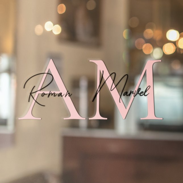 Minimalistic Monogram Personalized Pastel Pink Window Cling (Creator Uploaded)