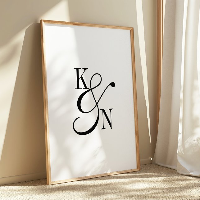 Minimalistic Monogram Wedding Black & White Script Poster (Creator Uploaded)