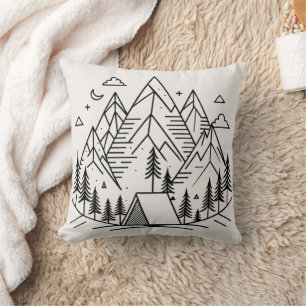 Minimalistic Mountains Camping Throw Pillow