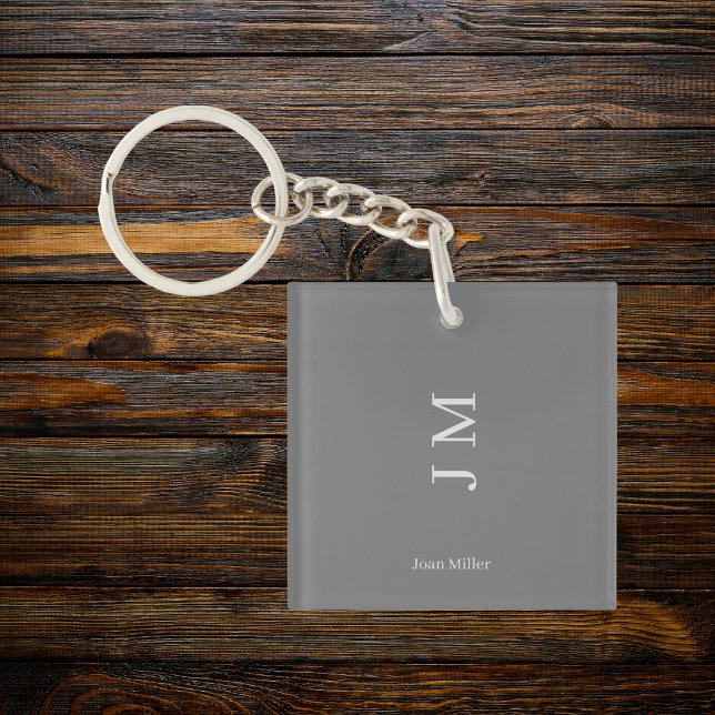 Minimalistic Name & Initials Chic Grey Keychain (Creator Uploaded)