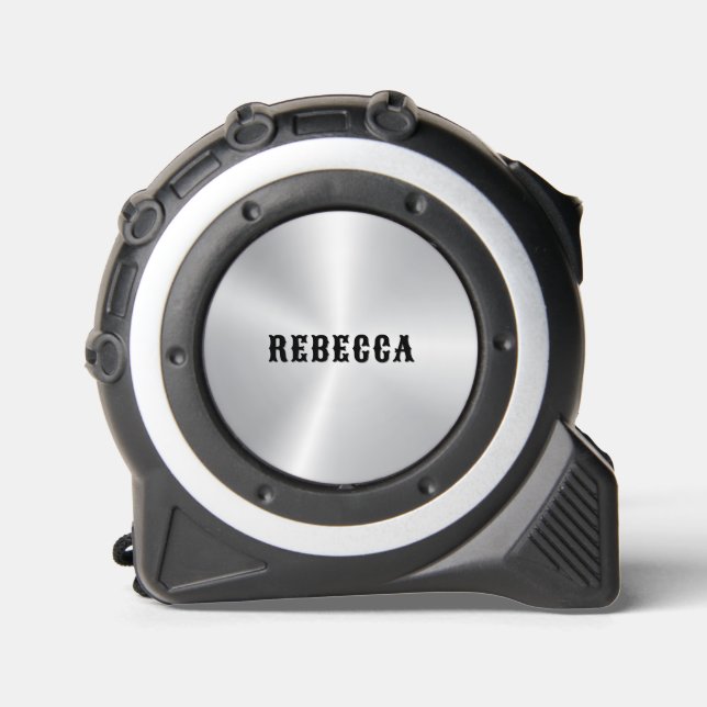 Minimalistic Name Metallic Silver Background Tape Measure (Front)