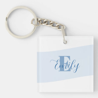 Minimalistic Name Monogram Retro Blue Keychain