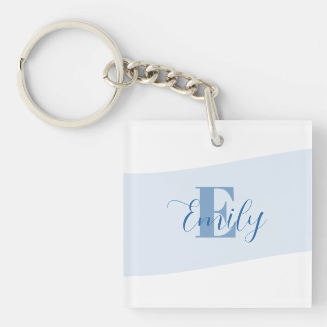 Minimalistic Name Monogram Retro Blue Keychain (Front)