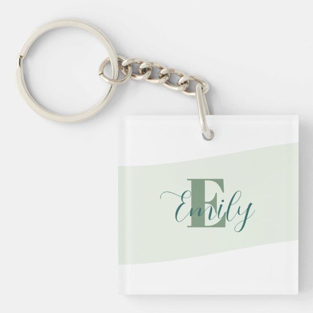 Minimalistic Name Monogram Retro Green Keychain (Front)