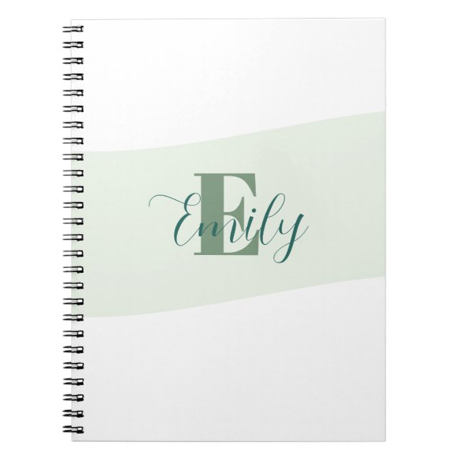 Minimalistic Name Monogram Retro Green Notebook (Front)