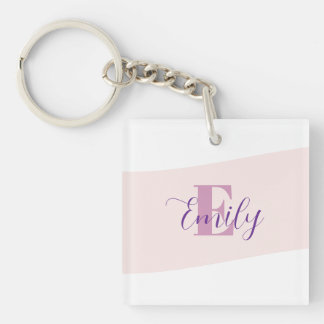 Minimalistic Name Monogram Retro Purple Pink Keychain