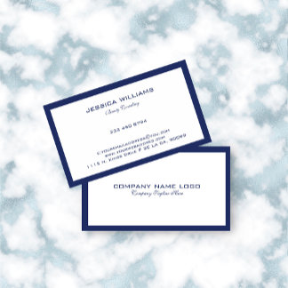 Minimalistic Navy-Blue Border On White Business Card