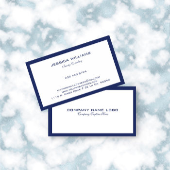 Minimalistic Navy-blue Border On White Business Card by artOnWear at Zazzle