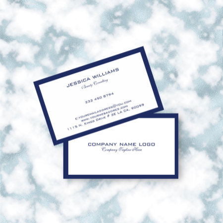 Minimalistic Navy-blue Border On White Business Card