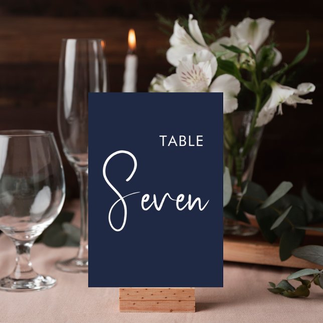 Minimalistic navy blue elegant table number sign (Creator Uploaded)