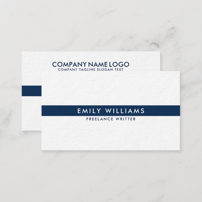 Minimalistic Navy-Blue Thin Stripe On White Business Card (Front/Back)