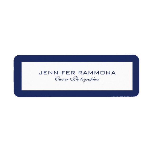 Minimalistic navy-blue & white simple border label (Front)