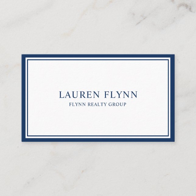 Minimalistic Navy Bordered Real Estate Agent Business Card (Front)