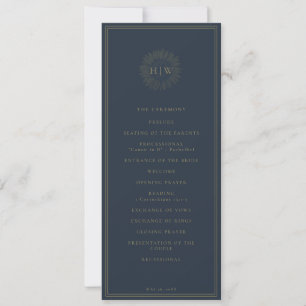 minimalistic navy sunflower wedding program