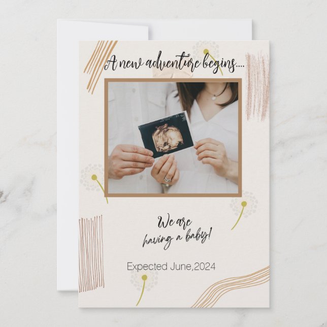 Minimalistic Neutral beige pregnancy announcement (Front)