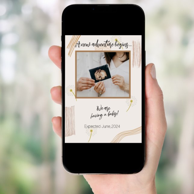 Minimalistic Neutral beige pregnancy announcement (Front Digital)